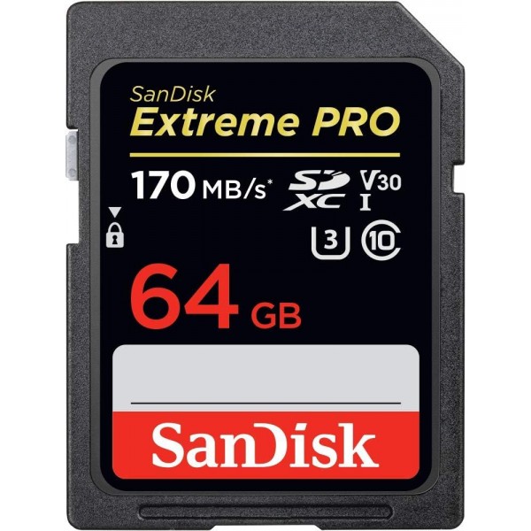 SANDISK Extreme PRO Carte SDXC 64Go, Vitesse jusqu'à 170 Mo/s | UHS-1, Class 10, U3, V30